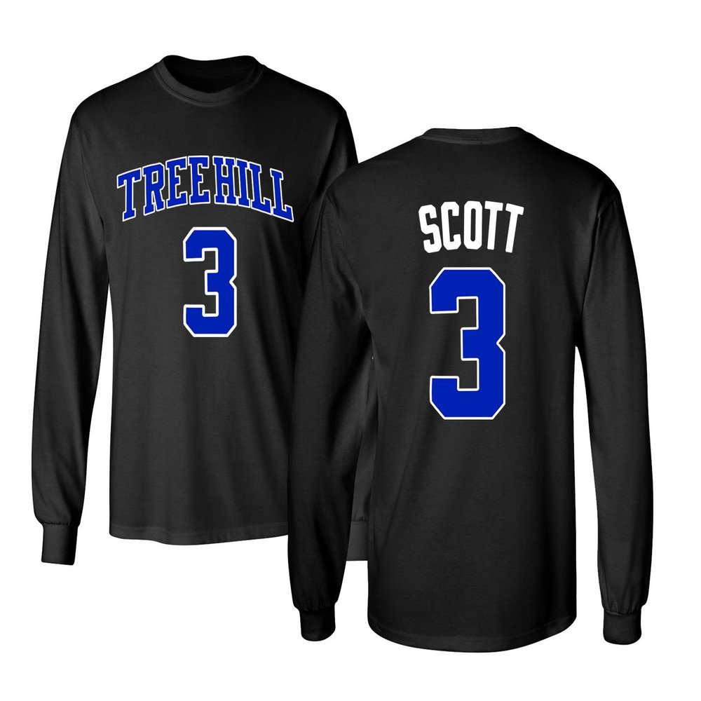 KINGS SPORTS Ravens Basketball Movie #3 Lucas Scott One Tree Hill Jersey Style Youth Boys Girls Long Sleeve T Shirt (Black,YL)