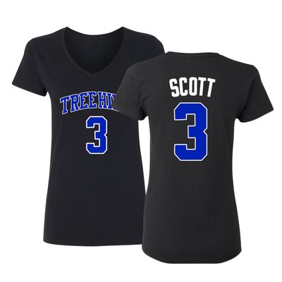 KINGS SPORTS Ravens Basketball Movie #3 Lucas Scott One Tree Hill Jersey Style Women's V-Neck T Shirt (Black,XL)