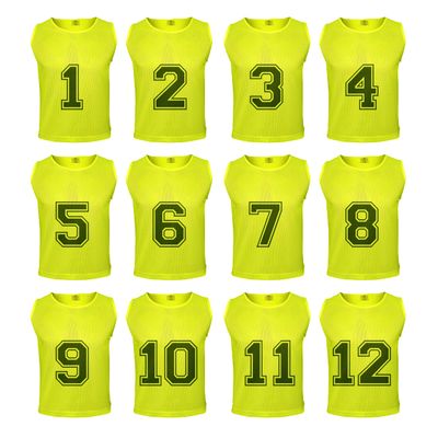 Athllete Boys Scrimmage Vest - Numbered Soccer Pinnies, 12 Pack, Neon Yellow, Medium