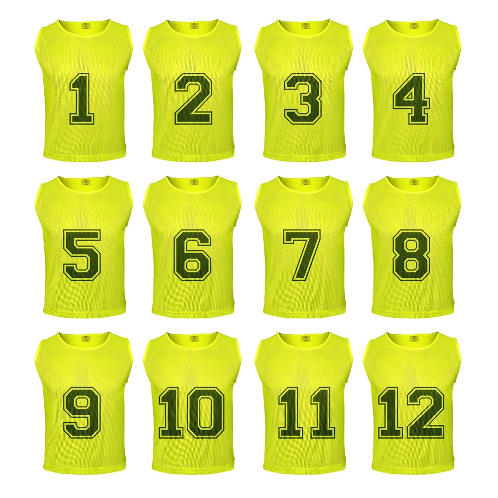 Athllete Boys Scrimmage Vest - Numbered Soccer Pinnies, 12 Pack, Neon Yellow, Medium