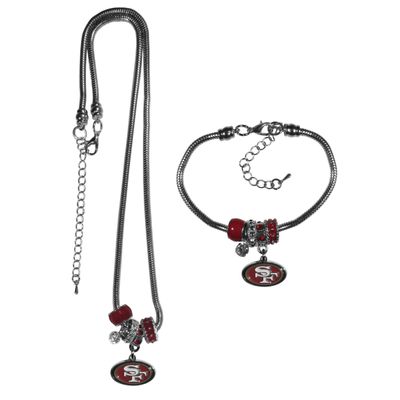 NFL Siskiyou Sports Womens San Francisco 49ers Euro Bead Necklace and Bracelet Set One Size Team Color
