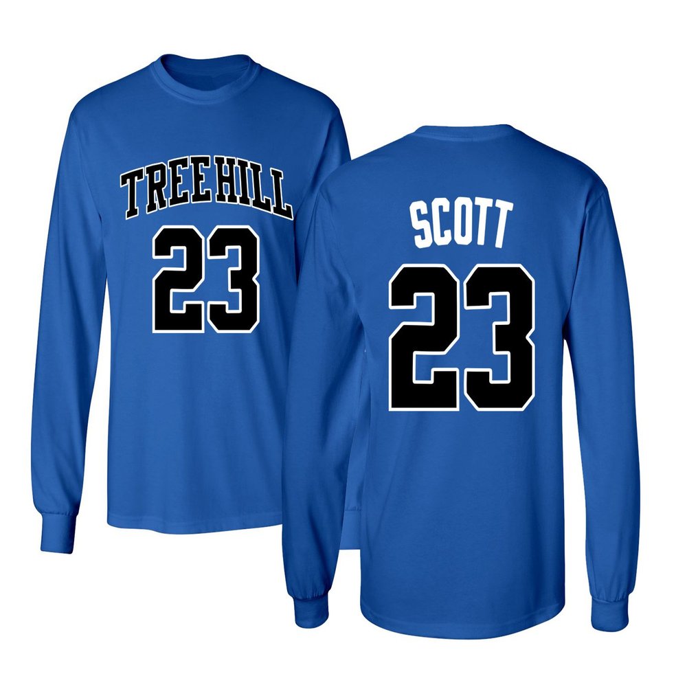KINGS SPORTS Ravens Basketball Movie #23 Nathan Scott One Tree Hill Jersey Style Men's Long Sleeve T Shirt (Royal,5XL)