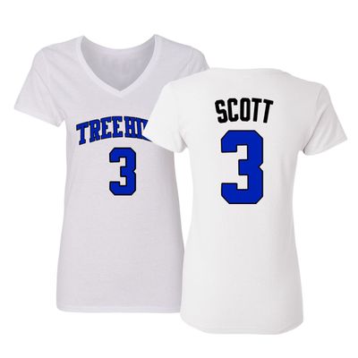 KINGS SPORTS Ravens Basketball Movie #3 Lucas Scott One Tree Hill Jersey Style Women's V-Neck T Shirt (White,S)