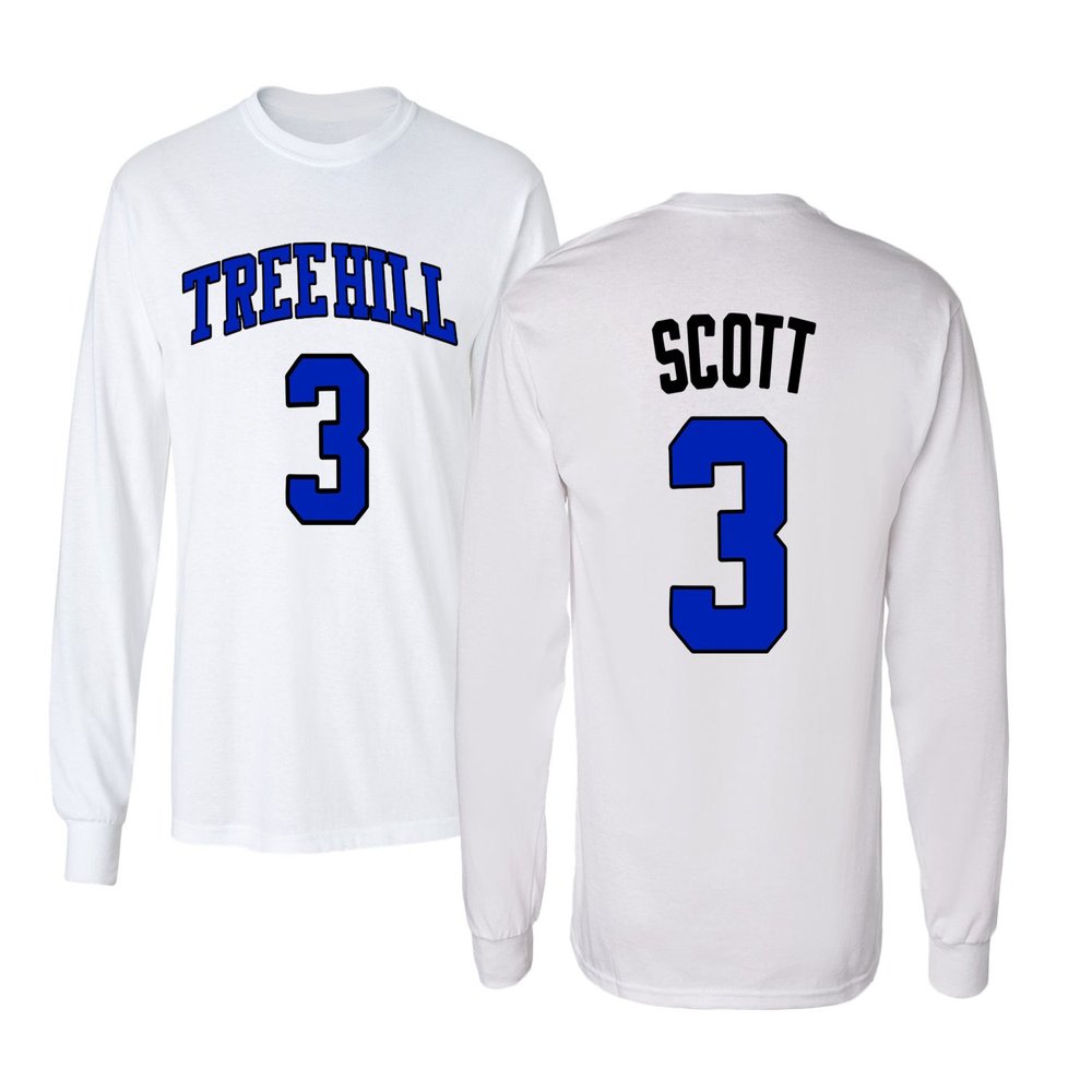 KINGS SPORTS Ravens Basketball Movie #3 Lucas Scott One Tree Hill Jersey Style Youth Boys Girls Long Sleeve T Shirt (White,YXL)