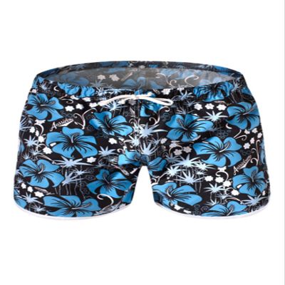 Letuwj Mens Quick-Drying Swimwear Printed Tropical Style Beach Shorts Blue+Black X-Small