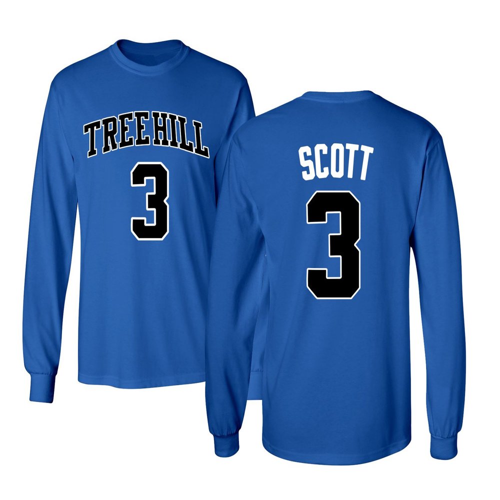 KINGS SPORTS Ravens Basketball Movie #3 Lucas Scott One Tree Hill Jersey Style Youth Boys Girls Long Sleeve T Shirt (Royal,YM)