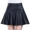 chouyatou Women's Casual Side Zipper Flare Pleated Faux Leather Skater Skirts (Large, Black) view 1
