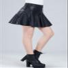 chouyatou Women's Casual Side Zipper Flare Pleated Faux Leather Skater Skirts (Large, Black) view 4