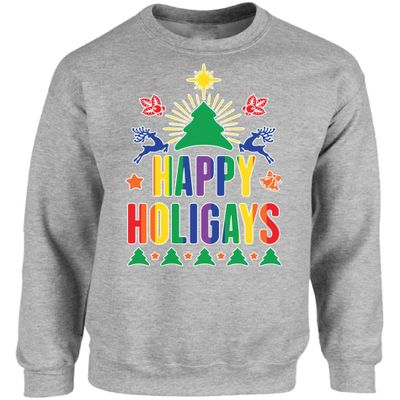 Vizor Happy Holigays Sweatshirt Gay Christmas Sweater Gay Pride Christmas Gay Ugly Christmas Sweater Gay Grey XL