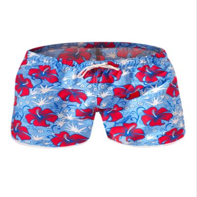 Letuwj Mens Quick-Drying Swimwear Printed Tropical Style Beach Shorts Light Blue+Red Large