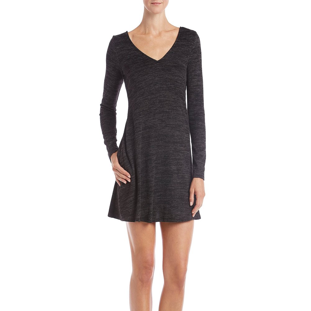 A. Byer Fuzzy Lace-Up Back Swing Dress Black Monoto Medium