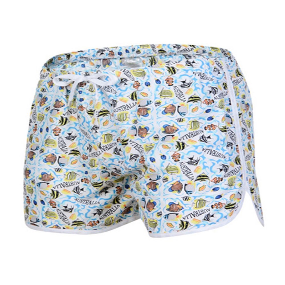 Letuwj Mens Quick-Drying Swimwear Printed Tropical Style Beach Shorts White+Fish Medium