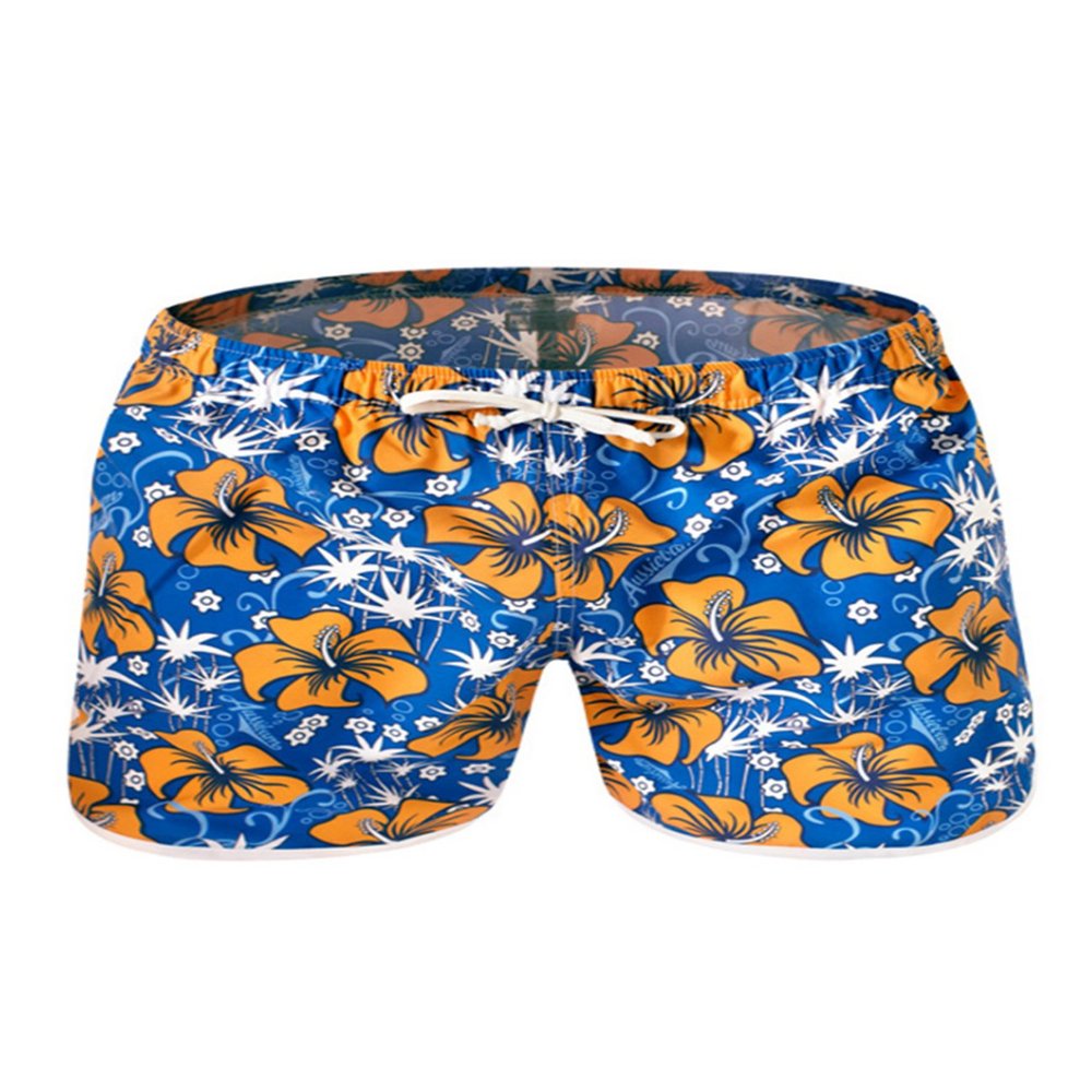 Letuwj Mens Quick-Drying Swimwear Printed Tropical Style Beach Shorts Blue+Gelb Small