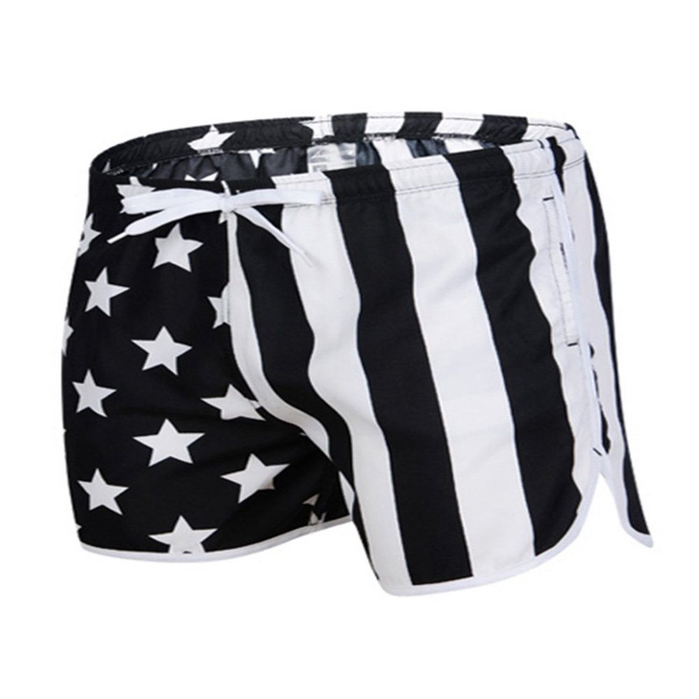 Letuwj Mens Quick-Drying Swimwear Printed Tropical Style Beach Shorts Black+White 2 X-Small