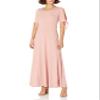 Star Vixen Women's Petite Petite Short/Slit Sleeve Keyhole-Back Skater Seam Maxidress Dress, Solid Mauve, PL view 1
