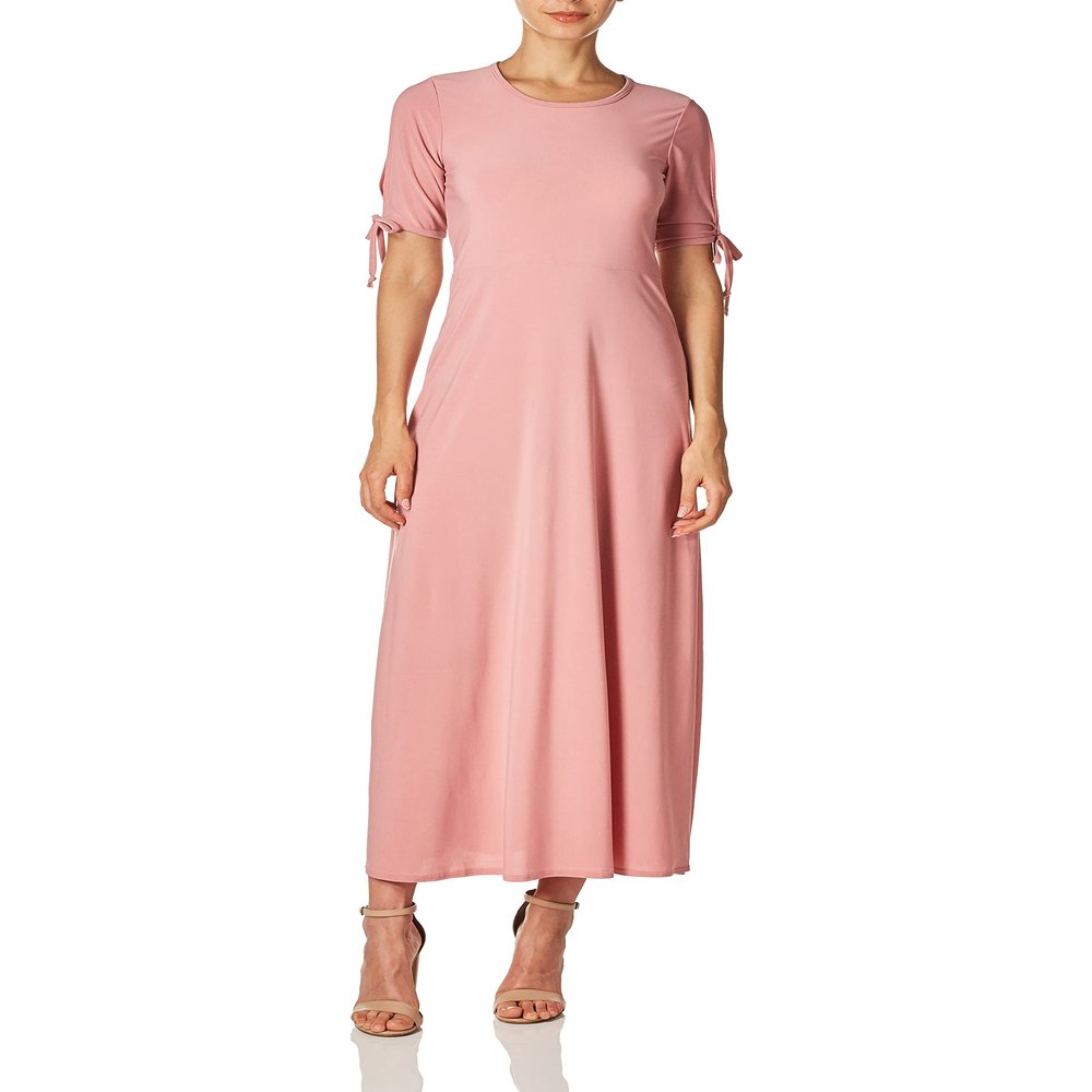 Star Vixen Women's Short/Slit Sleeve Keyhole-Back Skater Seam Maxi Dress, Solid Mauve, S