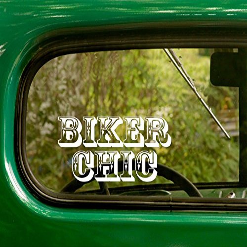 2 Biker Chic Decal Woman Motorcycle Rider Stickers White Die Cut for Window Car Jeep 4x4 Truck Laptop Bumper Rv