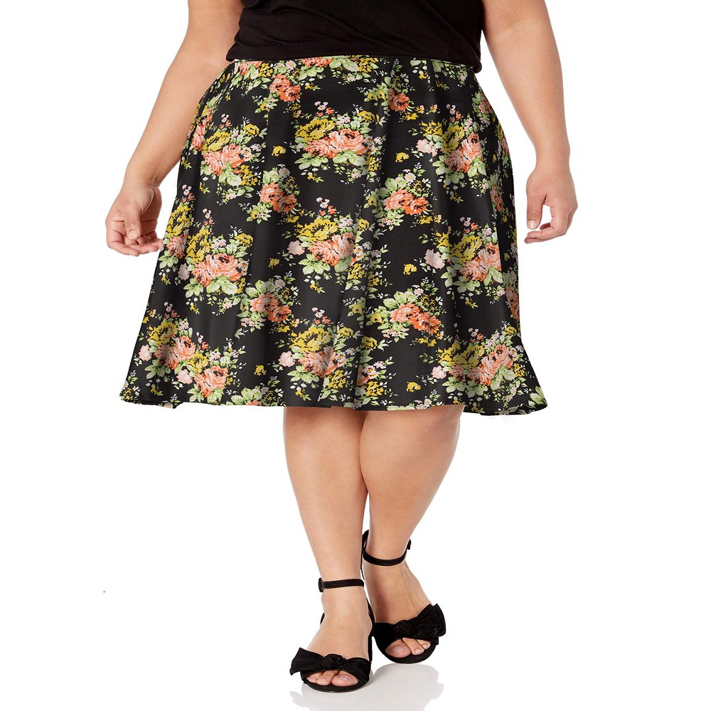 Star Vixen womens Plus-size Knee Length Full Skater Skirt, Black Ground Floral, XX-Large US