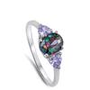 Rainbow Simulated Topaz Heart Modern Deco Ring New .925 Sterling Silver Band Size 12 view 2