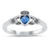 Blue Simulated Sapphire Claddagh Heart Love Ring .925 Sterling Silver Band Size 8 view 1
