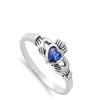 Blue Simulated Sapphire Claddagh Heart Love Ring .925 Sterling Silver Band Size 8 view 2