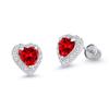 925 Sterling Silver Rhodium Plated Dark Red Heart Cubic Zirconia Screwback Baby Girls Earrings view 1