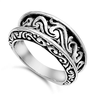 Victorian Style Vintage Oxidized Filigree Ring Sterling Silver Band Size 6