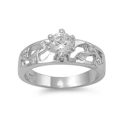 Round White CZ Filigree Solitaire Wedding Ring Sterling Silver Band Size 7