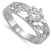 Round White CZ Filigree Solitaire Wedding Ring Sterling Silver Band Size 7 view 2