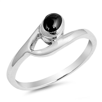 Simulated Black Onyx Polished Solitaire Simple Ring .925 Sterling Silver Band Size 7