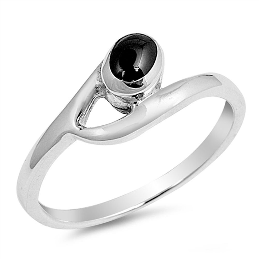 Simulated Black Onyx Polished Solitaire Simple Ring .925 Sterling Silver Band Size 7