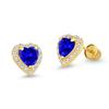 14k Gold Plated Brass Dark Blue Heart Screwback Children Earrings with Sterling Silver Post view 1