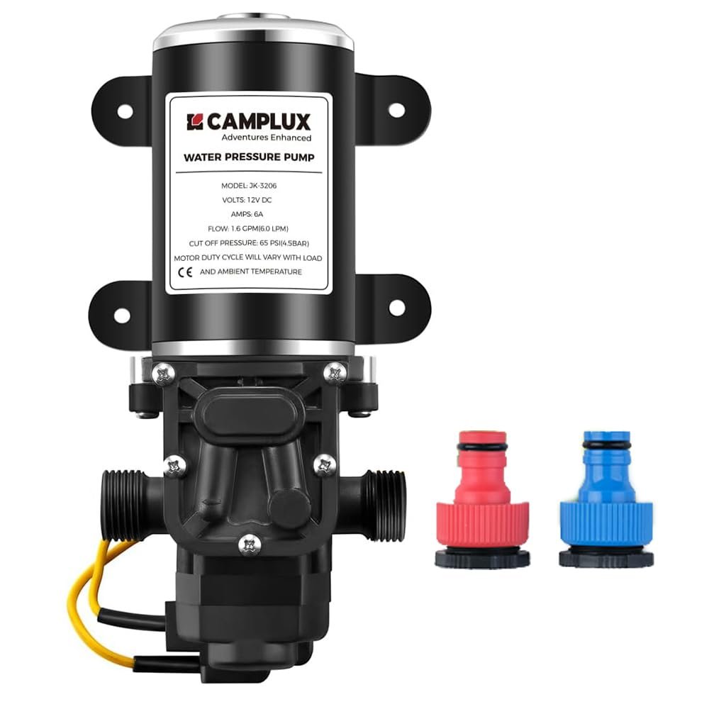 CAMPLUX DC 12V Water Pump, Self-Priming, 1.6 GPM Diaphragm Pump 65 PSI for RV Marine Yacht Camping