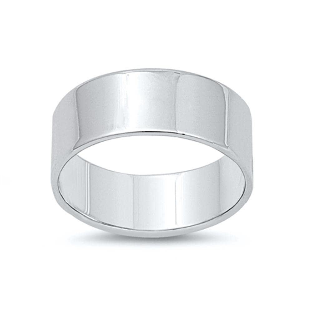Cigar Wedding 8mm Wide Flat Men's Ring New .925 Sterling Silver Band Size 9