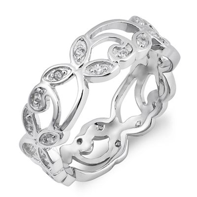 White CZ Stackable Filigree Flower Ring New .925 Sterling Silver Band Size 5
