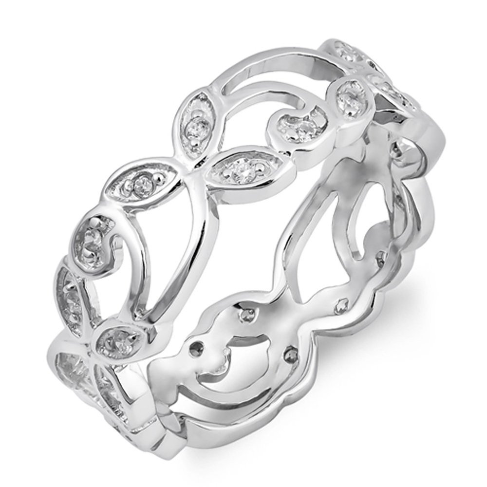 White CZ Stackable Filigree Flower Ring New .925 Sterling Silver Band Size 5