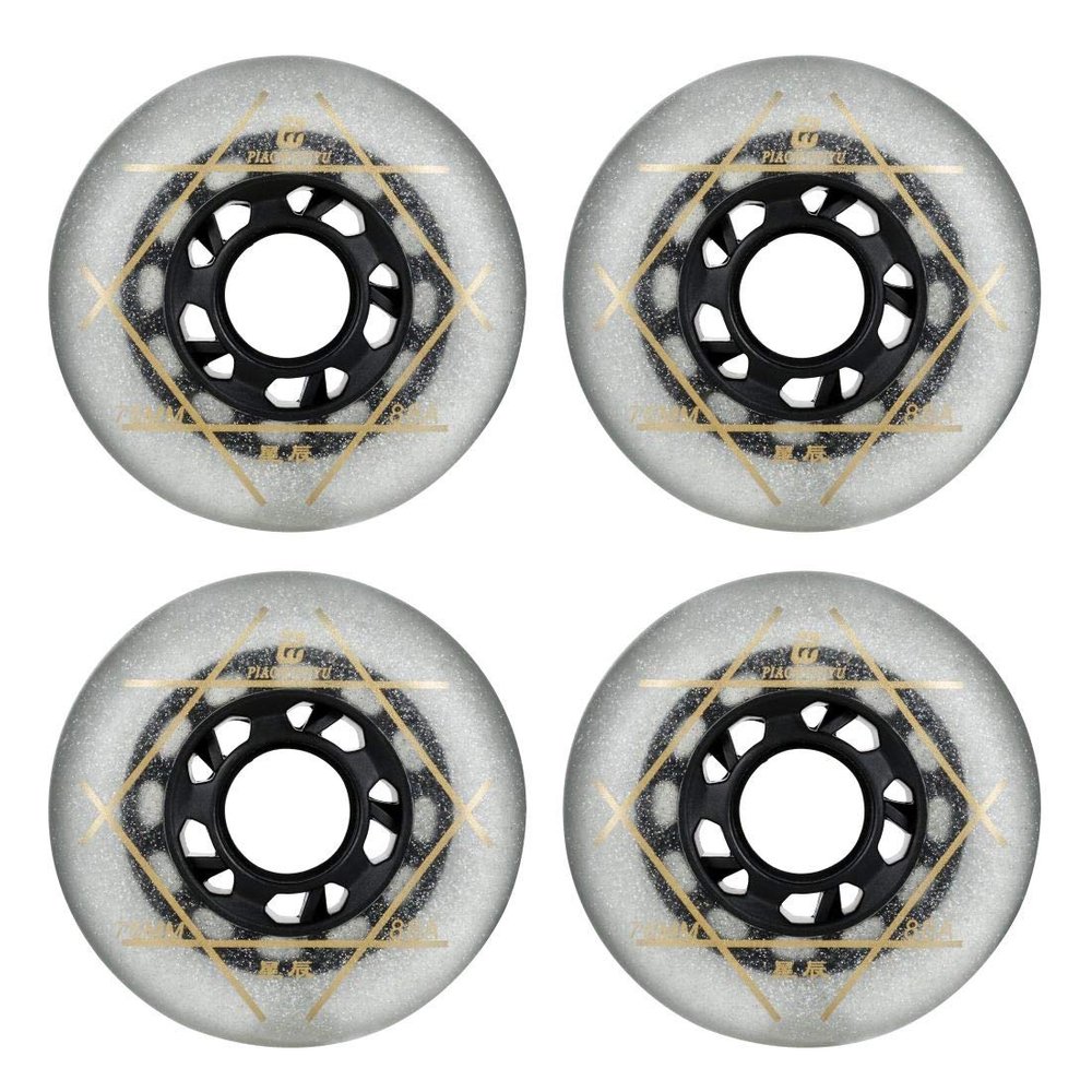SzBlaZe 88A PU Wear Resist Sliding FSK Inline Roller Skate Replacement Wheels Without Bearings (Pack of 4) 72mm 76mm 80mm for Inline Skate Wave Board Caster Board Street Surf(White, 72mm)