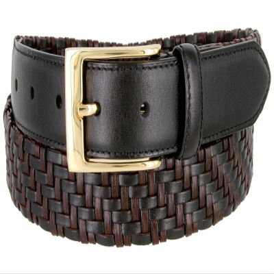 BL044 Gold Plated Buckle Braided Knitted Genuine Leather Casual Dress Belt 1-1/4" Wide - BLACK, 40