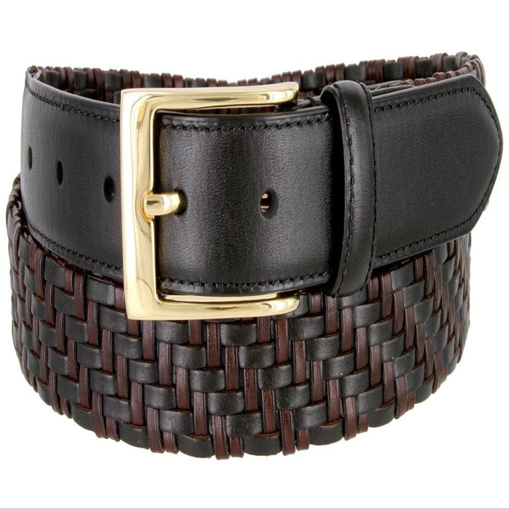 BL044 Gold Plated Buckle Braided Knitted Genuine Leather Casual Dress Belt 1-1/4" Wide - BLACK, 40