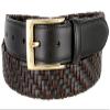 BL044 Gold Plated Buckle Braided Knitted Genuine Leather Casual Dress Belt 1-1/4" Wide - BLACK, 40 view 1