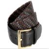 BL044 Gold Plated Buckle Braided Knitted Genuine Leather Casual Dress Belt 1-1/4" Wide - BLACK, 40 view 2