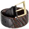 BL044 Gold Plated Buckle Braided Knitted Genuine Leather Casual Dress Belt 1-1/4" Wide - BLACK, 40 view 3