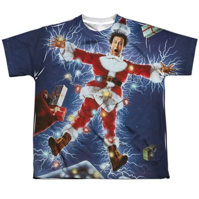 Trevco Christmas Vacation Electrified Youth or Boy's Front Only Sublimated T Shirt, Large White