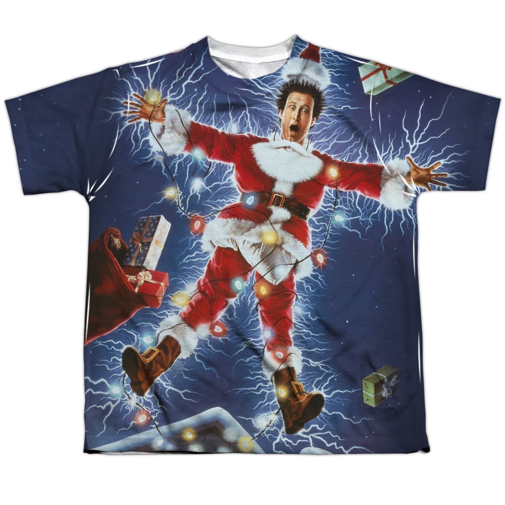 Trevco Christmas Vacation Electrified Youth or Boy's Front Only Sublimated T Shirt, Large White