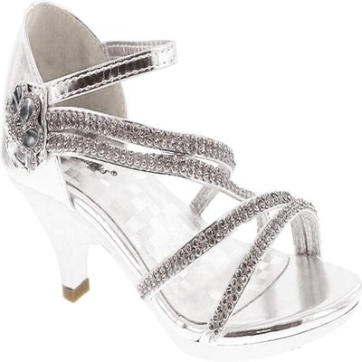 Forever Glamour-28 Kids Rhinestone Flower Sparkling Bling Heel Designed Dress Sandals,White/White,3