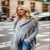 Women's Open Front Knited Tassels Slash Loose Cardigan Crew Neck Speckled Fringe Sweater Outwear Light Grey view 3