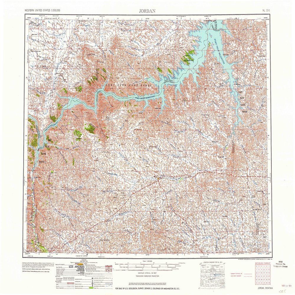 YellowMaps Jordan MT topo map, 1:250000 Scale, 1 X 2 Degree, Historical, 1964, 22.2 x 29.3 in - Tyvek