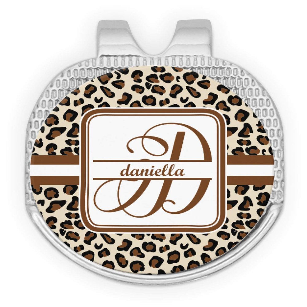 RNK Shops Personalized Leopard Print Golf Ball Marker - Hat Clip - Silver