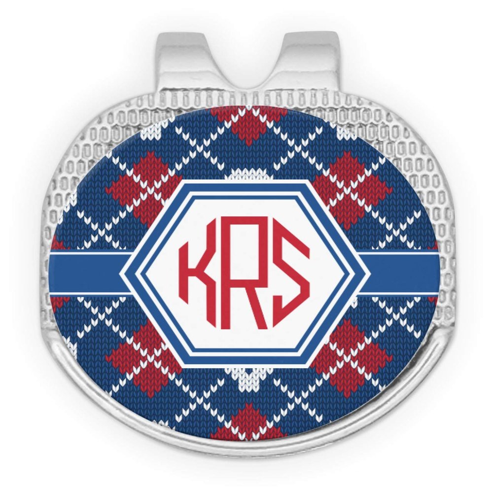 YouCustomizeIt Personalized Knitted Argyle & Skulls Golf Ball Marker - Hat Clip - Silver
