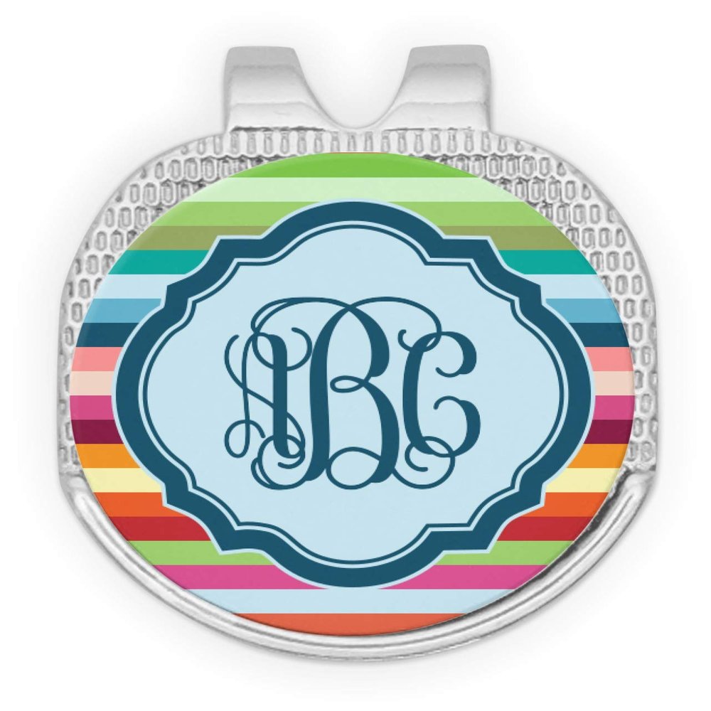 YouCustomizeIt Personalized Retro Horizontal Stripes Golf Ball Marker - Hat Clip - Silver
